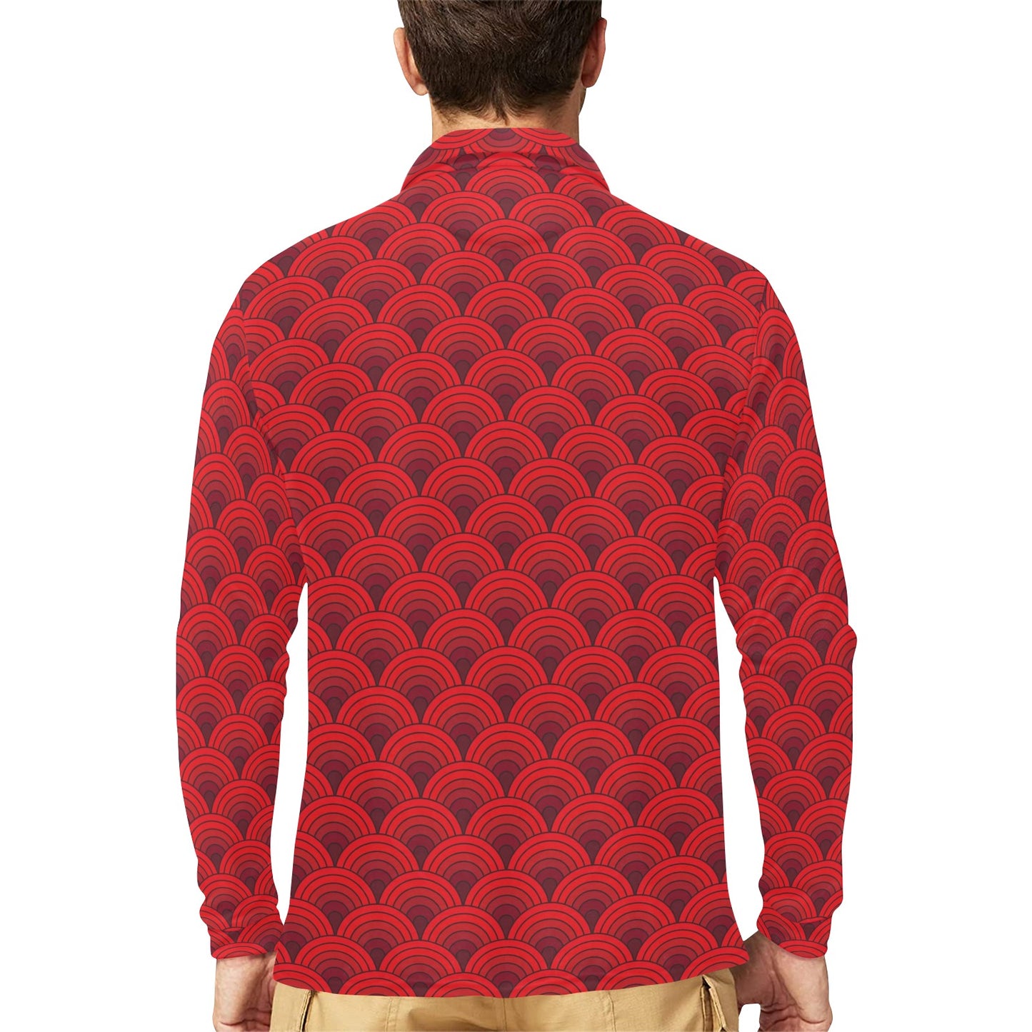 Scales Print Design LKS403 Long Sleeve Polo Shirt For Men's