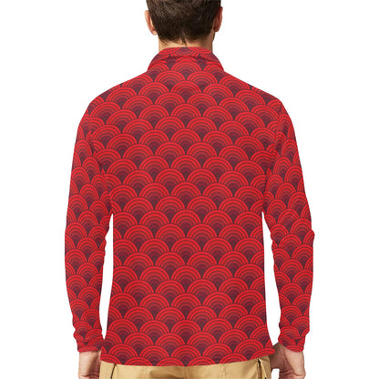 Scales Print Design LKS403 Long Sleeve Polo Shirt For Men's