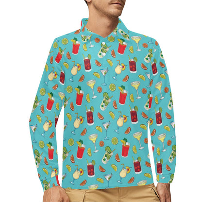 Cocktail Pattern Print Design 05 Long Sleeve Polo Shirt For Men's