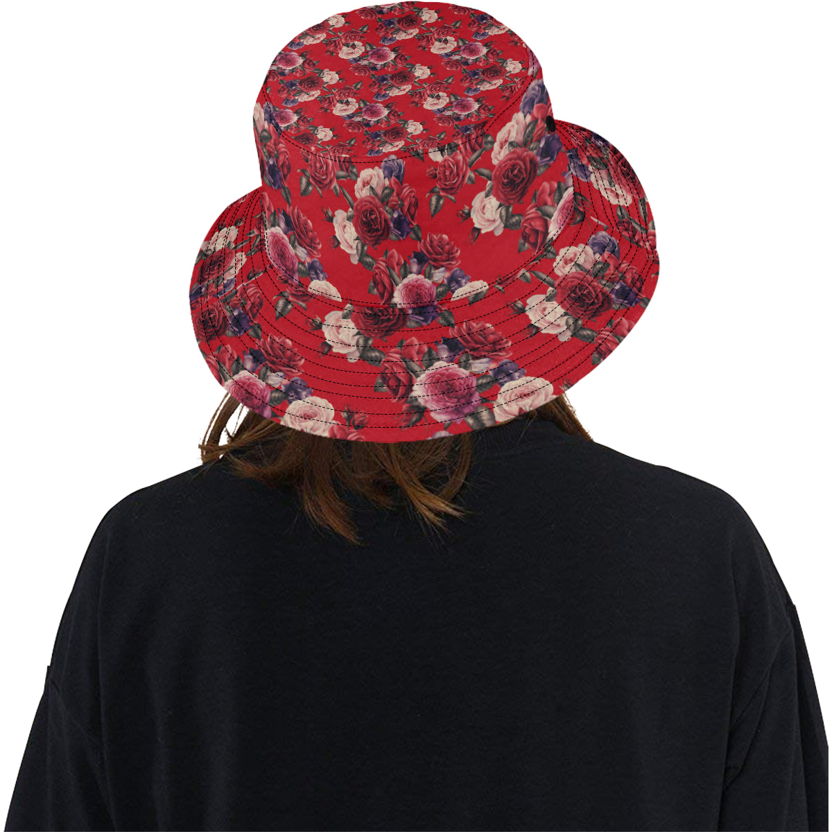 Rose Red Pattern Print Design RO07 Unisex Bucket Hat