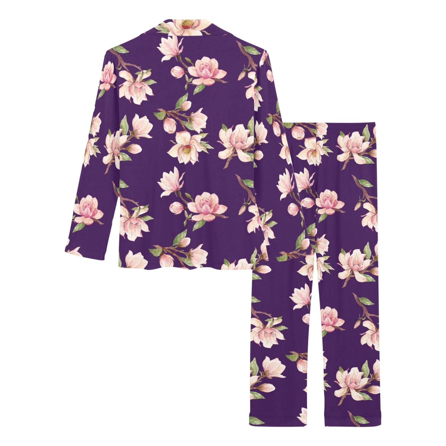 Magnolia Pattern Print Design MAG02 Women's Long Pajama Set