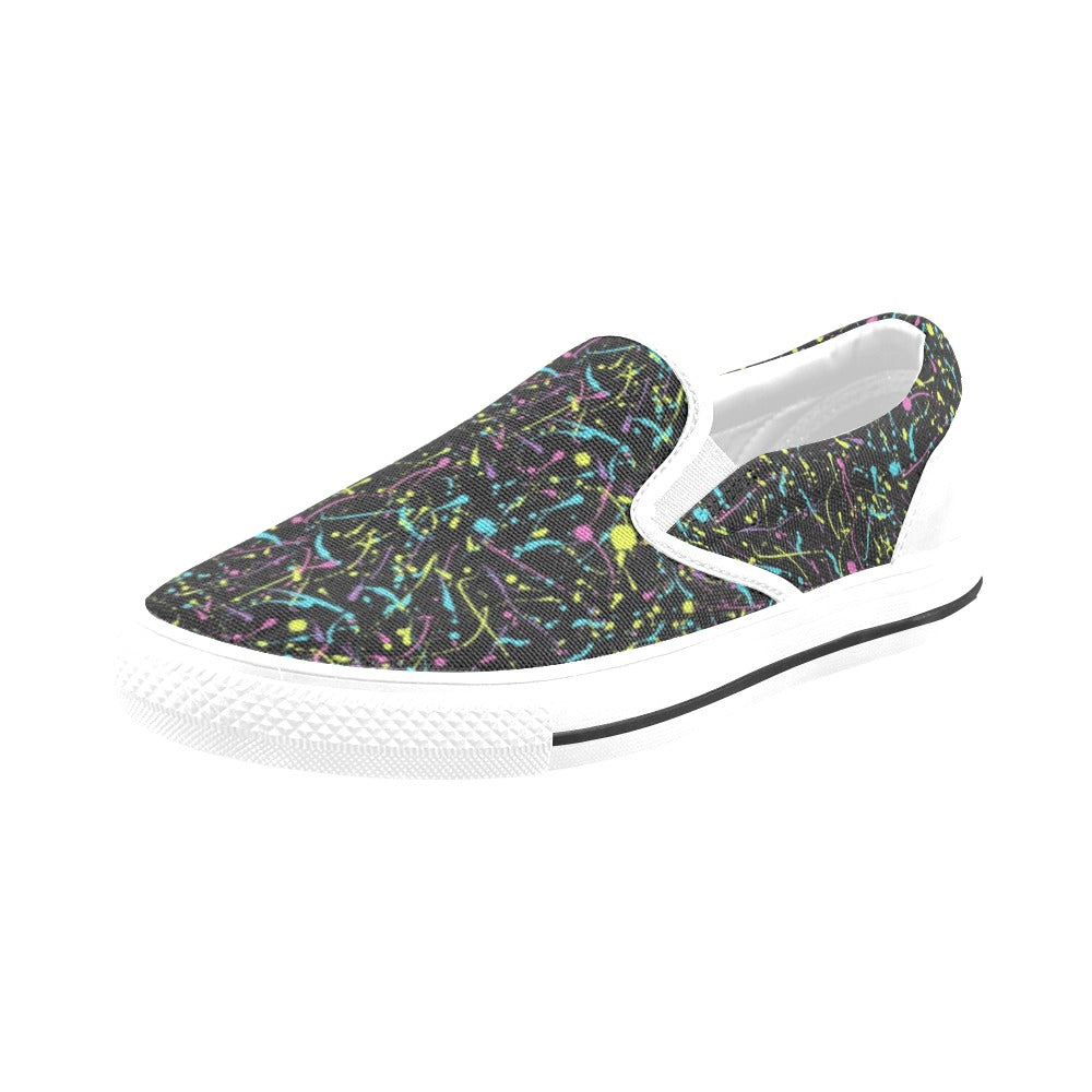 Splatter Multicolor Print Design LKS302 White Slip Ons Canvas Women's Shoes