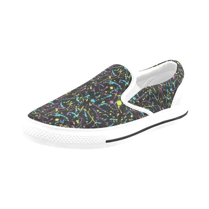 Splatter Multicolor Print Design LKS302 White Slip Ons Canvas Women's Shoes