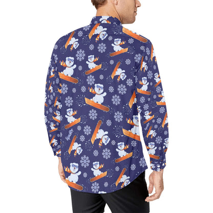 Snowboard Bear Print Design LKS305 Men's Long Sleeve Dress Shirt