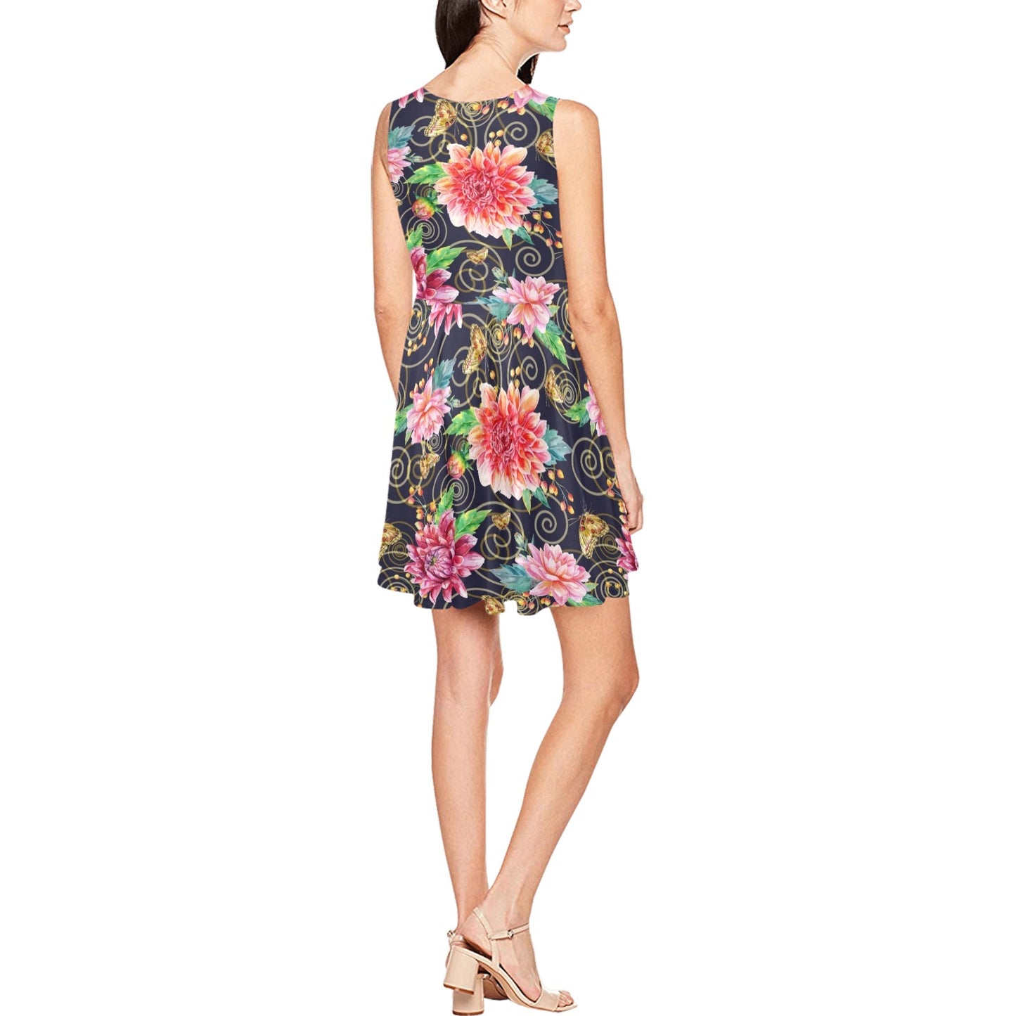 Dahlia Pattern Print Design DH02 Sleeveless Dress