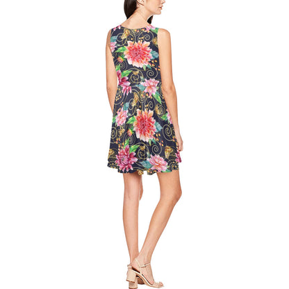 Dahlia Pattern Print Design DH02 Sleeveless Dress