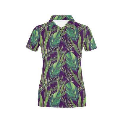 Palm Leaves Pattern Print Design PL03 Women's Polo Shirt