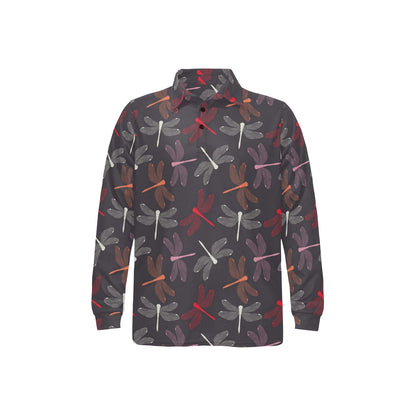 Dragonfly Pattern Print Design 01 Long Sleeve Polo Shirt For Men's