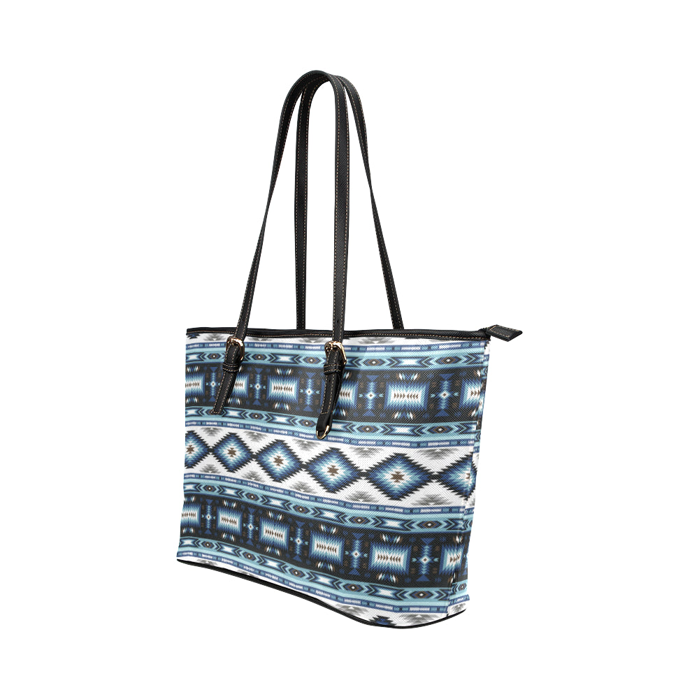 Navajo Dark Blue Print Pattern Leather Tote Bag