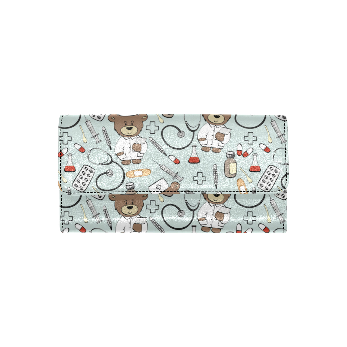 Nurse Bear Pattern Print Design A01 Women's Trifold Wallet