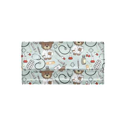 Nurse Bear Pattern Print Design A01 Women's Trifold Wallet