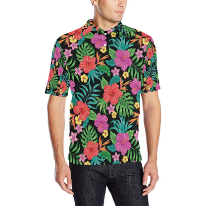 Hibiscus Red Hawaiian Flower Men Polo Shirt