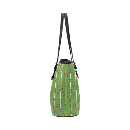 American Football on Field Themed Print Leather Tote Bag