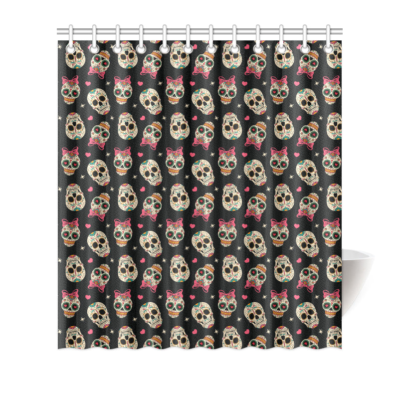 Sugar Skull Pink Bow Themed Print Shower Curtain
