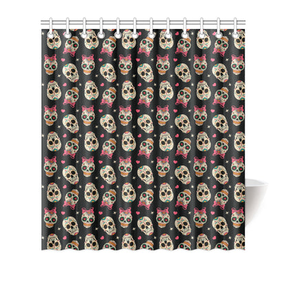 Sugar Skull Pink Bow Themed Print Shower Curtain