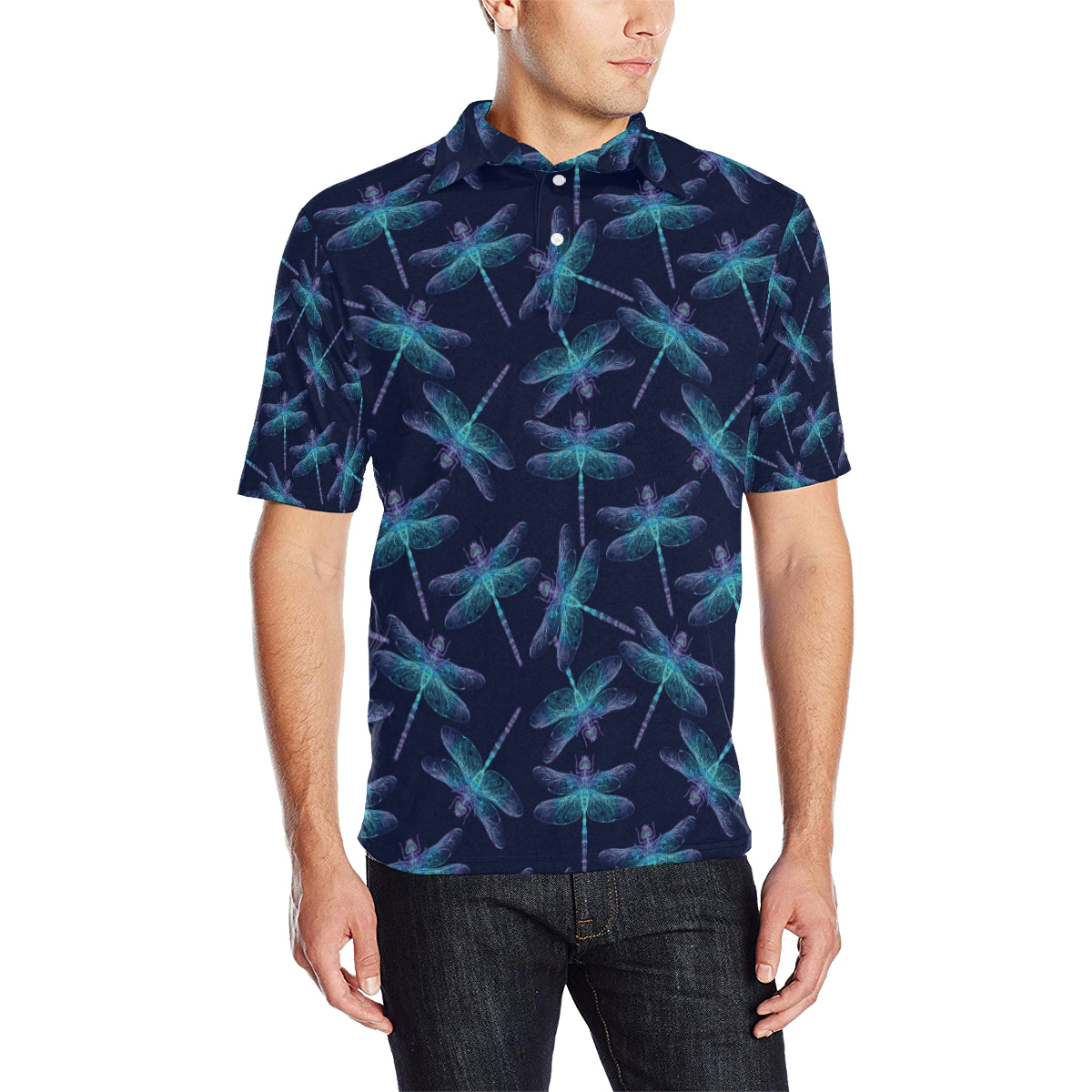 Dragonfly Hand Drawn Style Print Men Polo Shirt