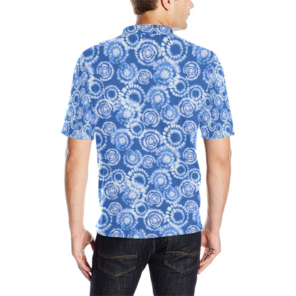 Tie Dye Blue Design Print Men Polo Shirt