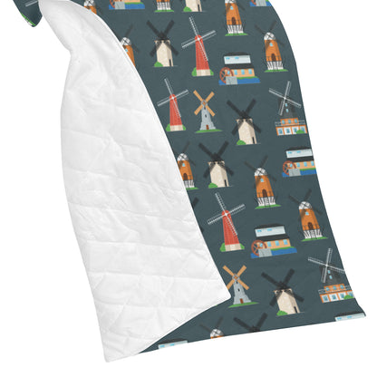 Windmill Pattern Print Design 04 Premium Quilt