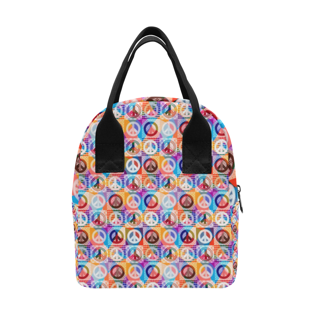 Peace Sign Patchwork Design Print Insulated Lunch Bag