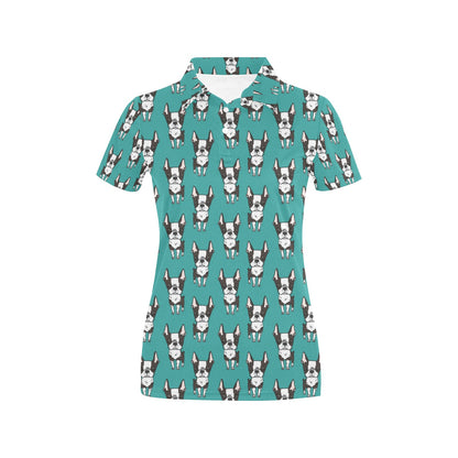 Boston Terrier Pattern Print Design 04 Women's Polo Shirt