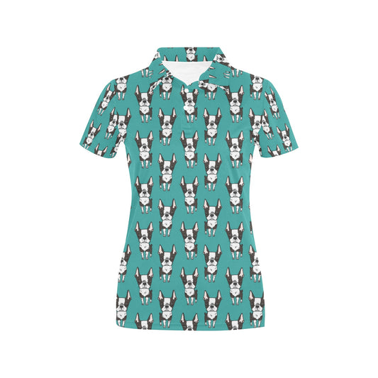 Boston Terrier Pattern Print Design 04 Women's Polo Shirt