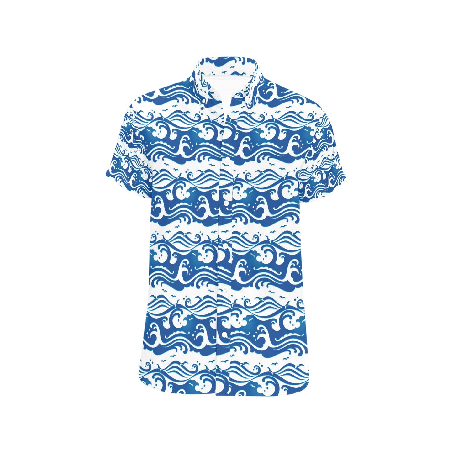 Wave Print Design LKS303 Men Short Sleeve Button Up Shirt