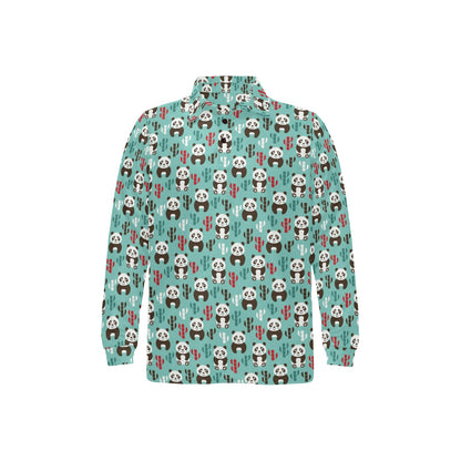 Panda Bear Cute Themed Print Long Sleeve Polo Shirt For Men's