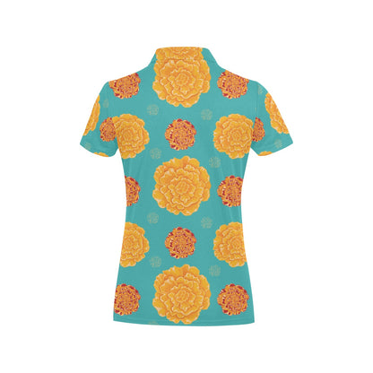 Marigold Pattern Print Design 02 Women's Polo Shirt