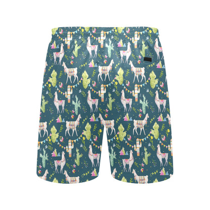 Llama with Cactus Design Print Men's Swim Trunks Beach Shorts
