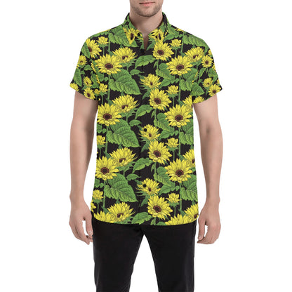 Sunflower Print Design LKS3010 Men Short Sleeve Button Up Shirt