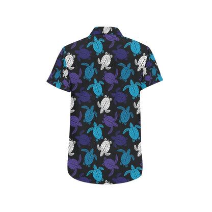 Sea Turtle Print Design LKS306 Men Short Sleeve Button Up Shirt