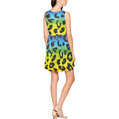 Rainbow Leopard Pattern Print Design A01 Sleeveless Dress
