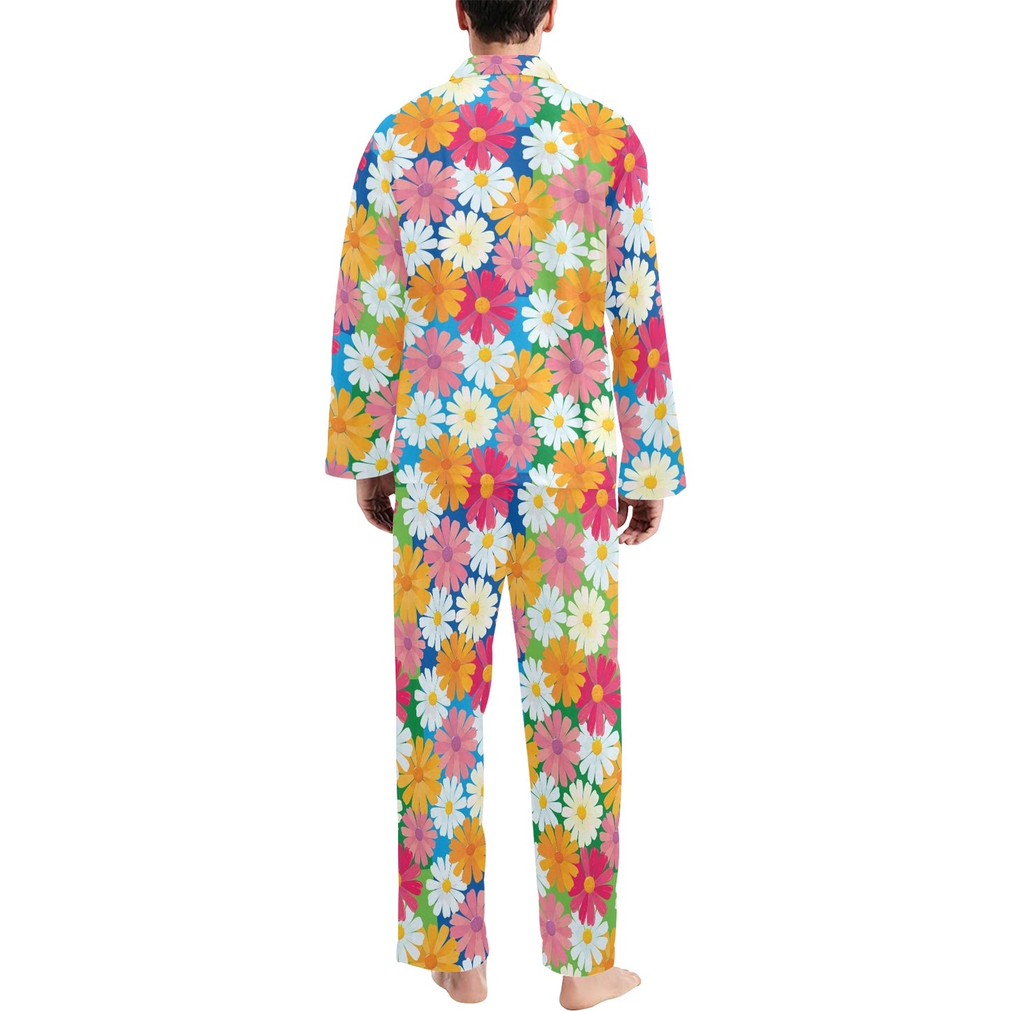 Daisy Pattern Print Design DS05 Men's Long Pajama Set