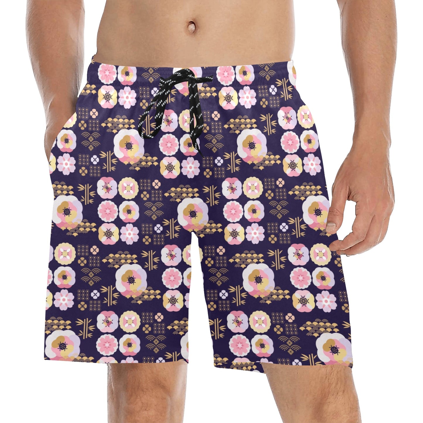 Sakura Japan Style Print Design LKS302 Men's Swim Trunks Beach Shorts