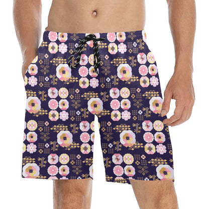 Sakura Japan Style Print Design LKS302 Men's Swim Trunks Beach Shorts