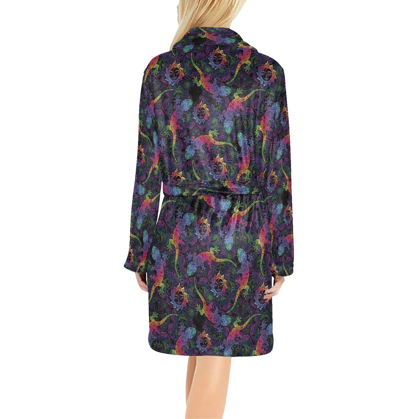 Gecko Rainbow Pattern Print Design 03 Women's Fleece Robe