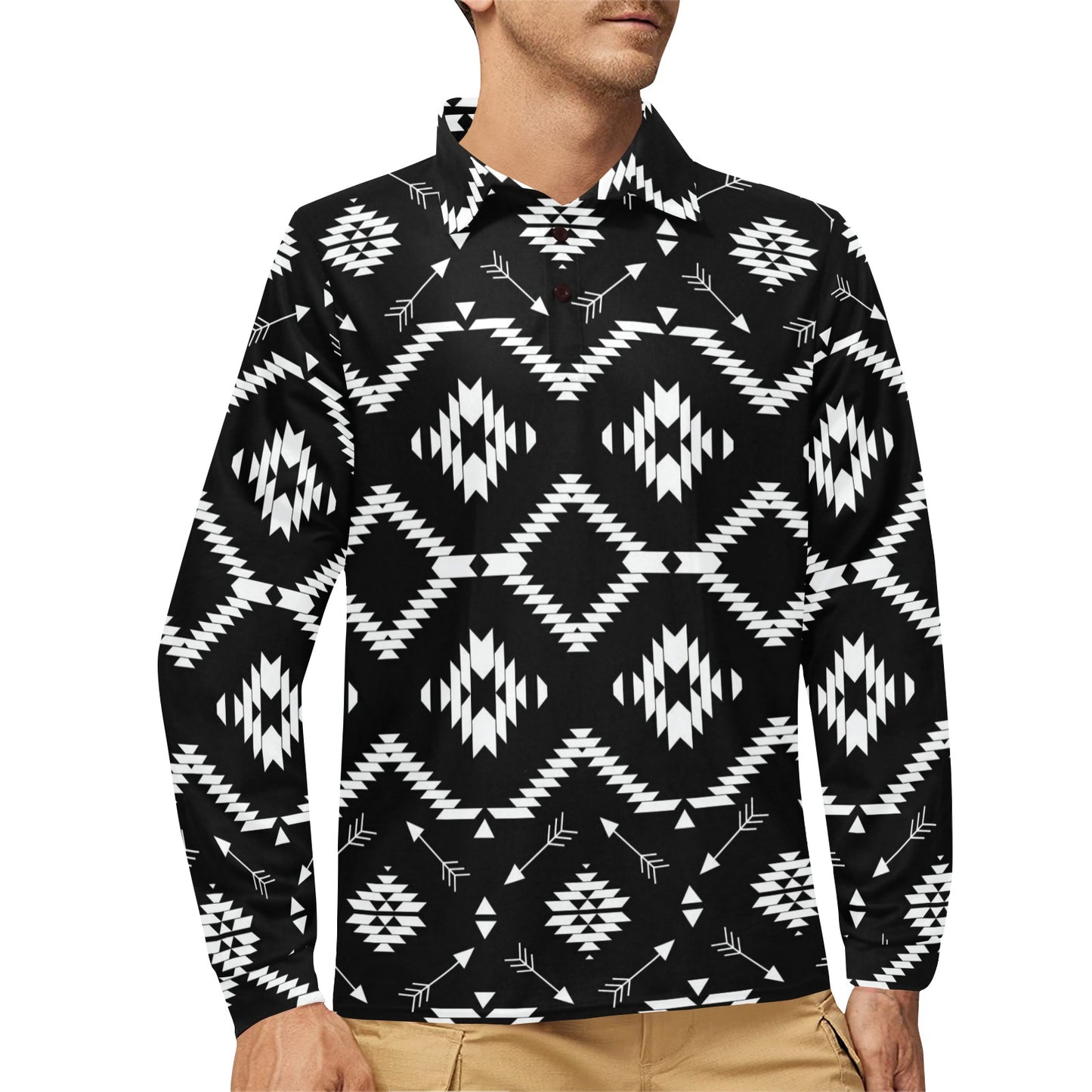 Native Pattern Print Design A04 Long Sleeve Polo Shirt For Men's