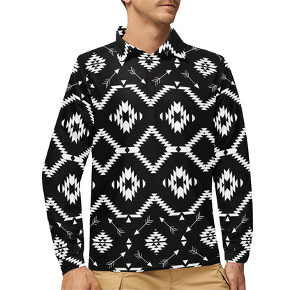 Native Pattern Print Design A04 Long Sleeve Polo Shirt For Men's