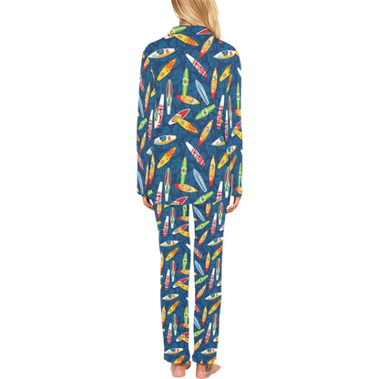 Surfboard Pattern Print Women's Long Pajama Set