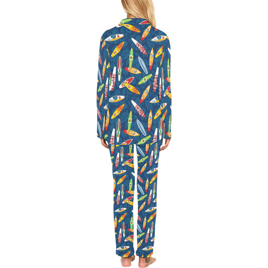 Surfboard Pattern Print Women's Long Pajama Set