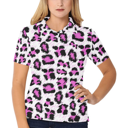 Leopard Pink Skin Print Women's Polo Shirt