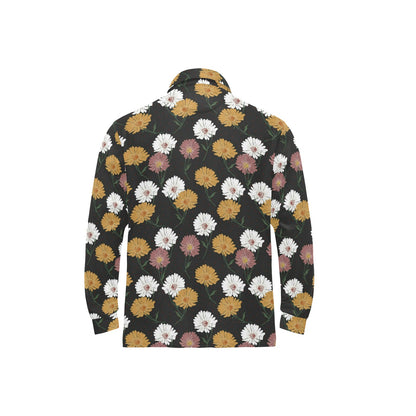 Daisy Pattern Print Design DS04 Long Sleeve Polo Shirt For Men's
