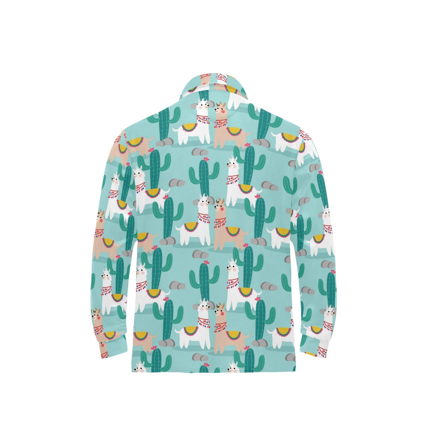 Llama Cactus Pattern Print Design 08 Long Sleeve Polo Shirt For Men's