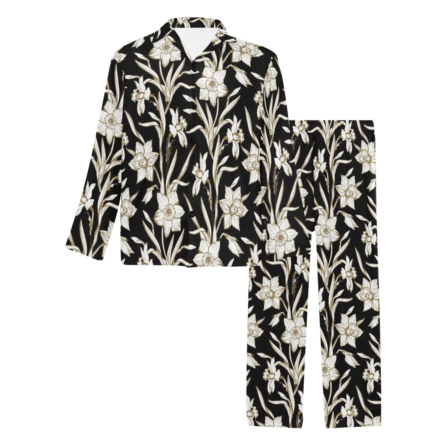 Daffodils Pattern Print Design DF06 Men's Long Pajama Set