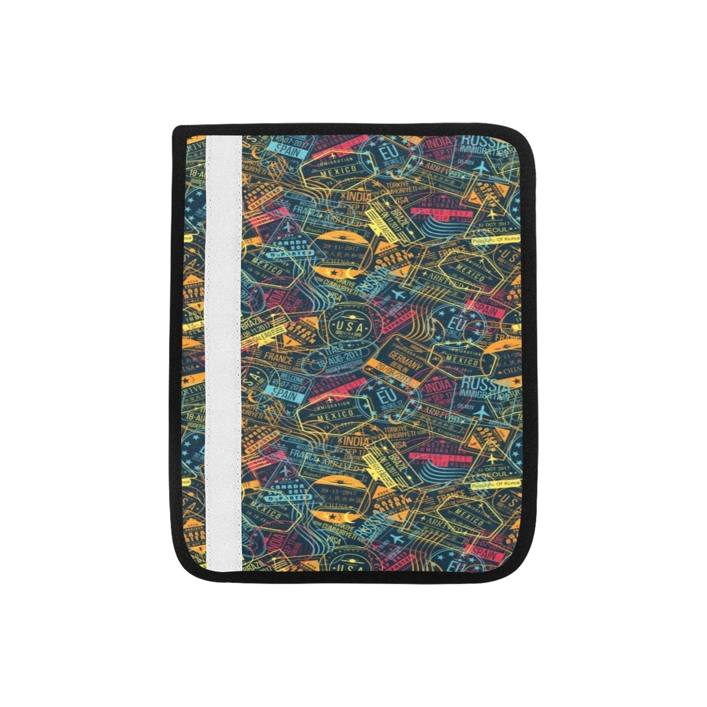 Travel Stamp Colorful Print Design LKS304 Car Seat Belt Cover