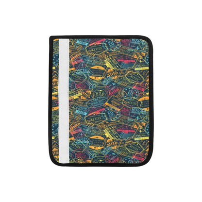Travel Stamp Colorful Print Design LKS304 Car Seat Belt Cover