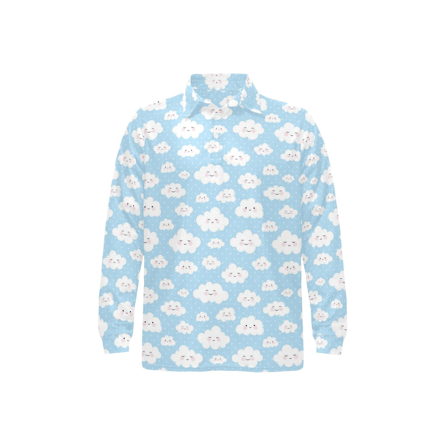 Cloud Pattern Print Design 02 Long Sleeve Polo Shirt For Men's