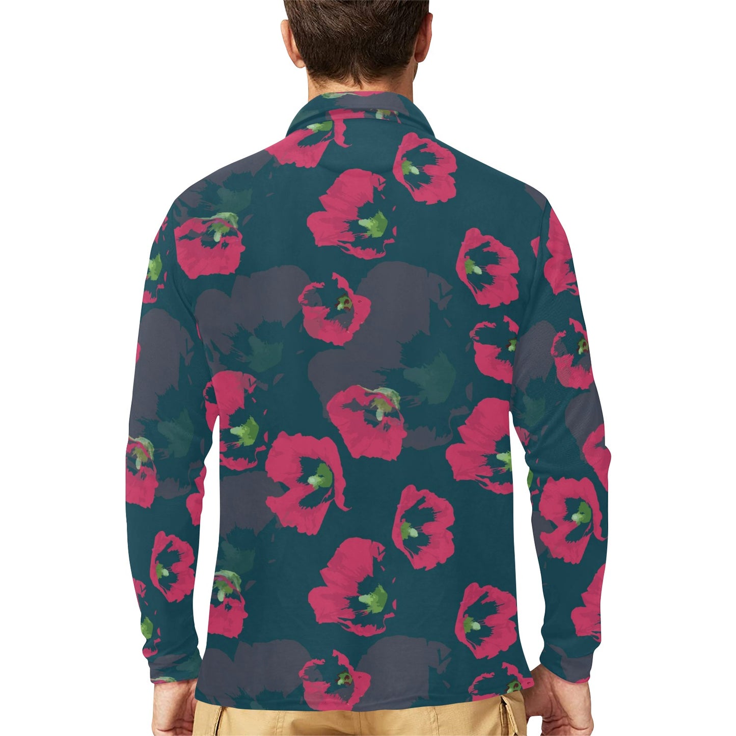 Morning Glory Pattern Print Design 01 Long Sleeve Polo Shirt For Men's