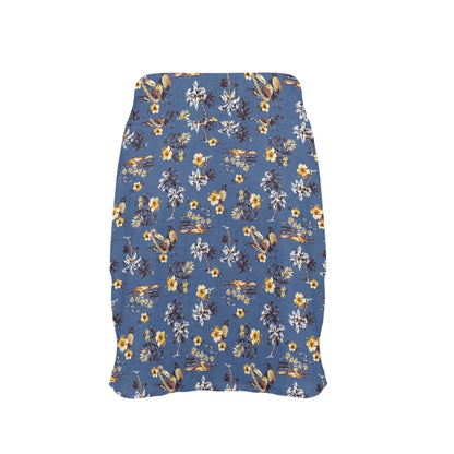 Hawaiian Flower Blue Print 17" Golf & Pickleball Skort with Pockets