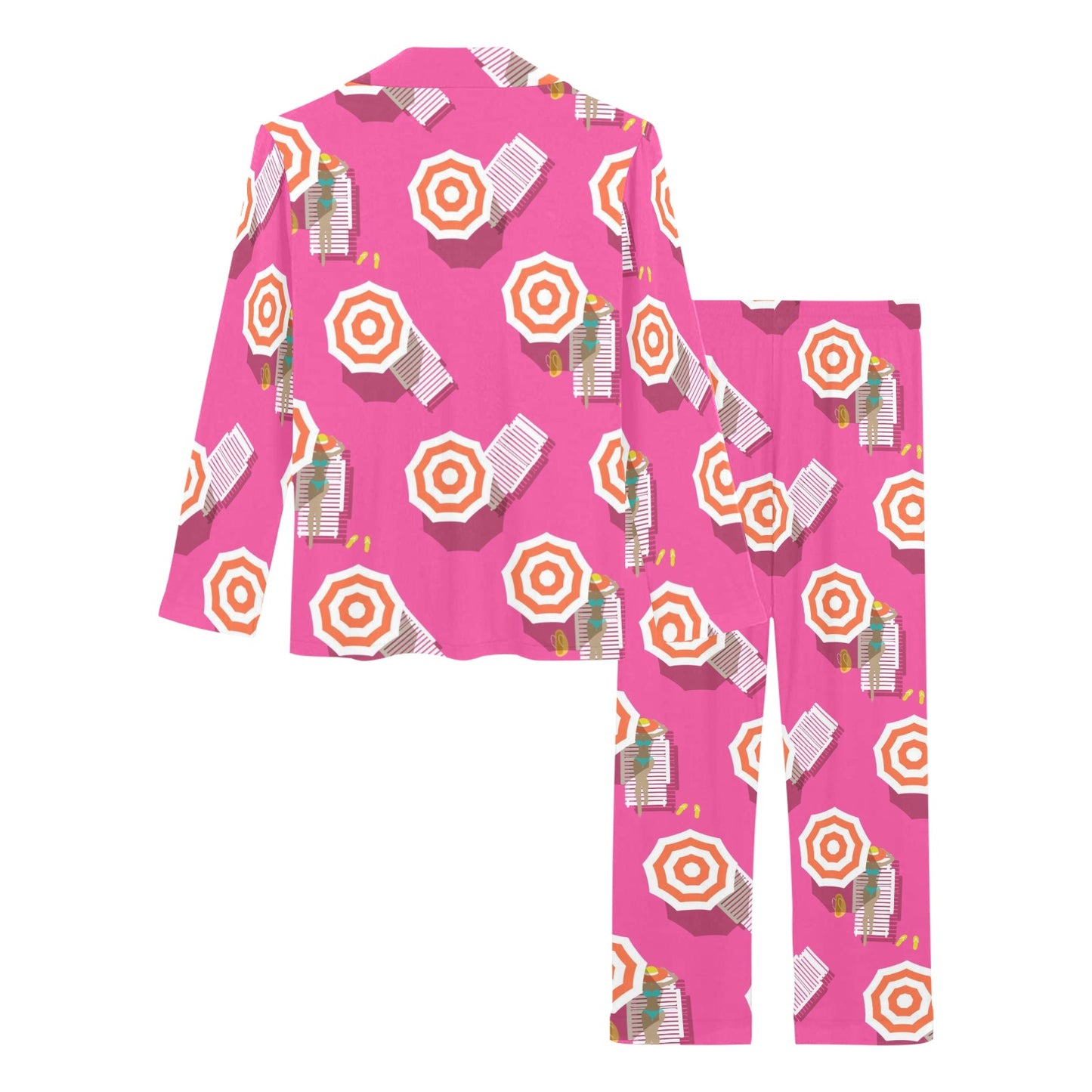 Beach Top View Umbrella Theme Women's Long Pajama Set